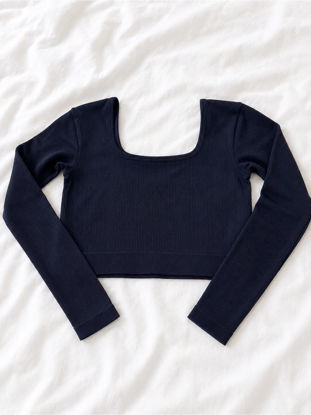 H&M Sport Black Ribbed Square Neck Long Sleeve Crop Top Size M